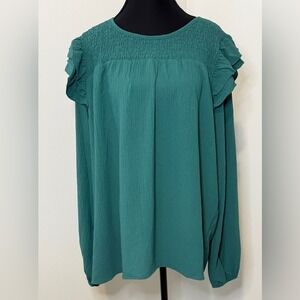 Oddi Teal Blouse with Ruffle Sleeves-NWT